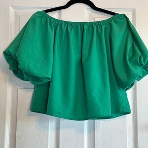 Elodie Green Puff Sleeve Crop Blouse